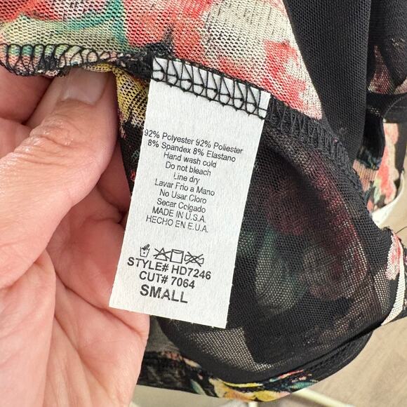 NWT HOPELY Black Floral Print Women's Mesh Short Sleeve Dress Shirt Small - Picture 7 of 7